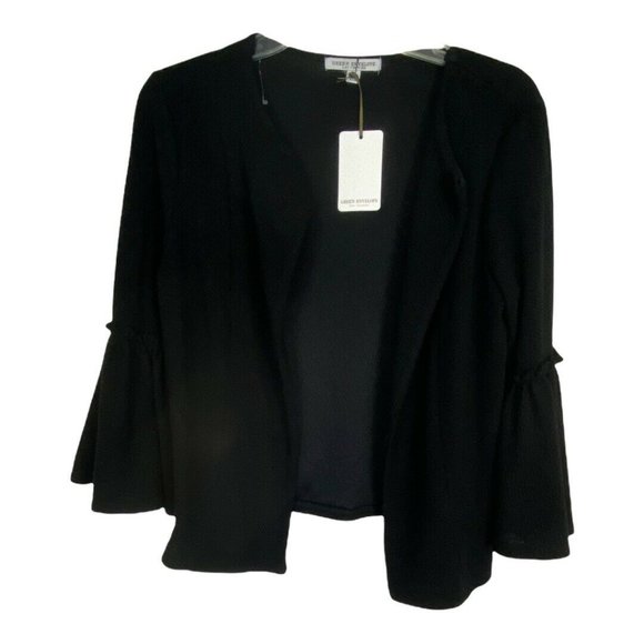 Green Envelope Womens Shirt Size XS Black Shawl Open Front Bell Sleeve NEW - Picture 1 of 7